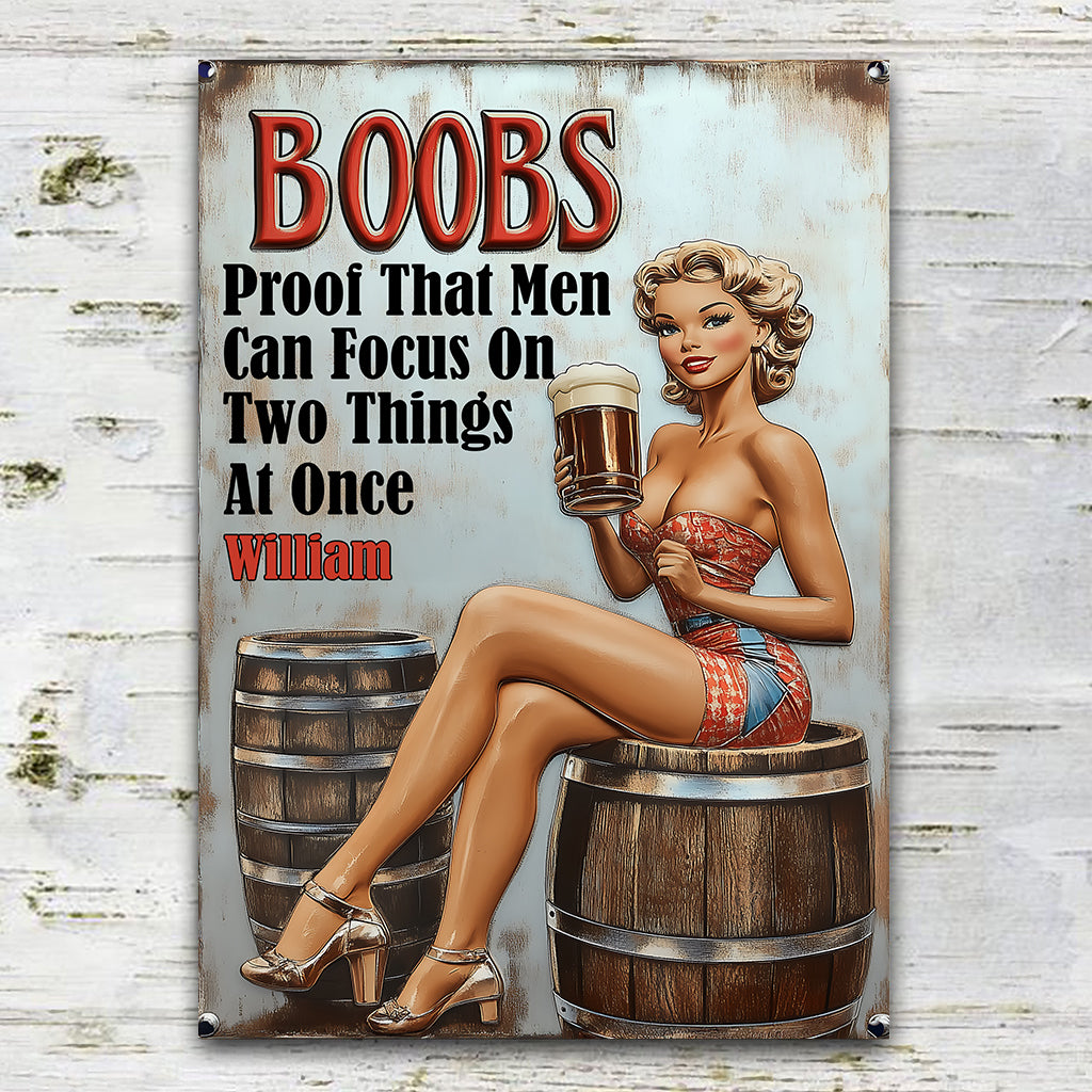 Proof That Men Can Focus on Two Things at Once - Personalized Beer Rectangle Metal Sign