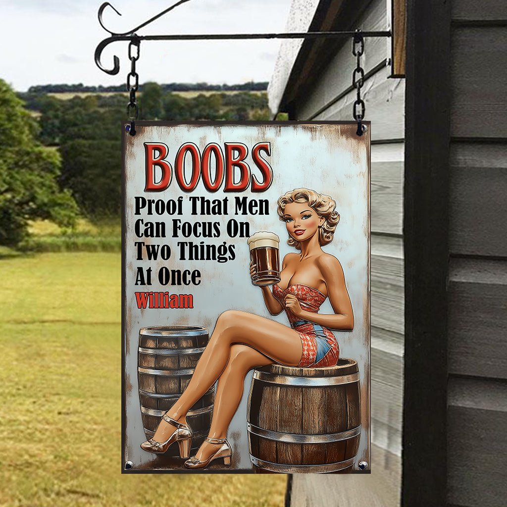 Proof That Men Can Focus on Two Things at Once - Personalized Beer Rectangle Metal Sign