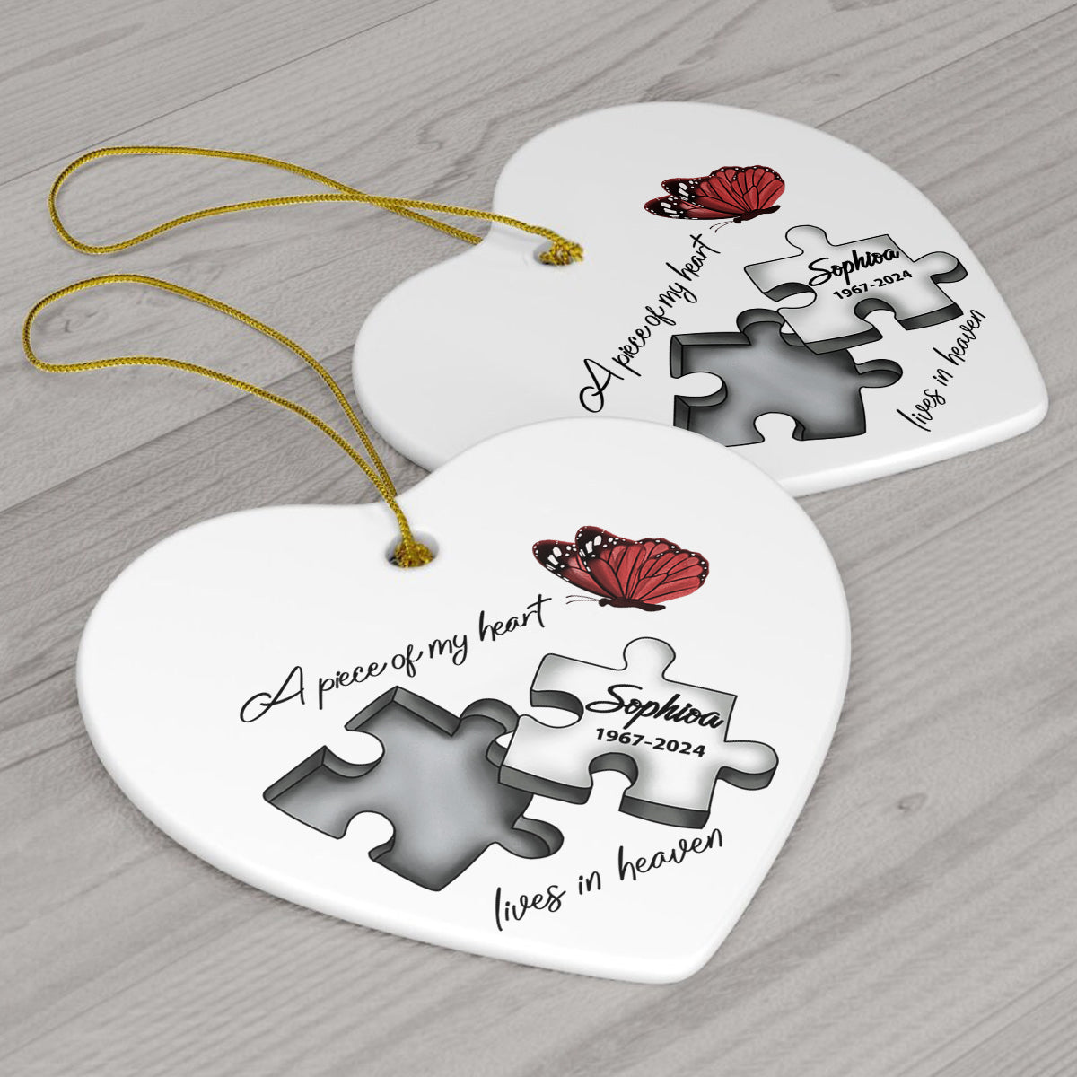 A Piece Of My Heart Lives In Heaven - Personalized Memorial Ceramic Heart Ornament