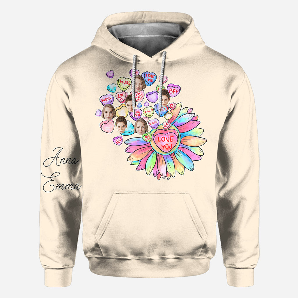 Heart Candy Flower BFF With Face Custom - Personalized Bestie All Over Shirt