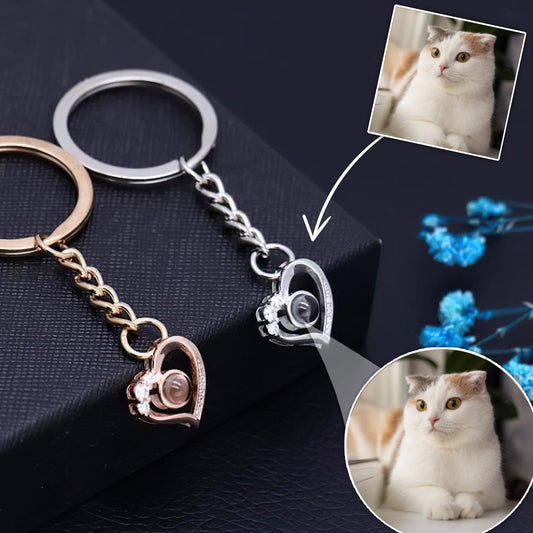 Custom Photo Heart Projection Heart Shaped Projection Keychain - gift for anyone, dog lover, cat lover, who lost a loved one - Personalized Keychain
