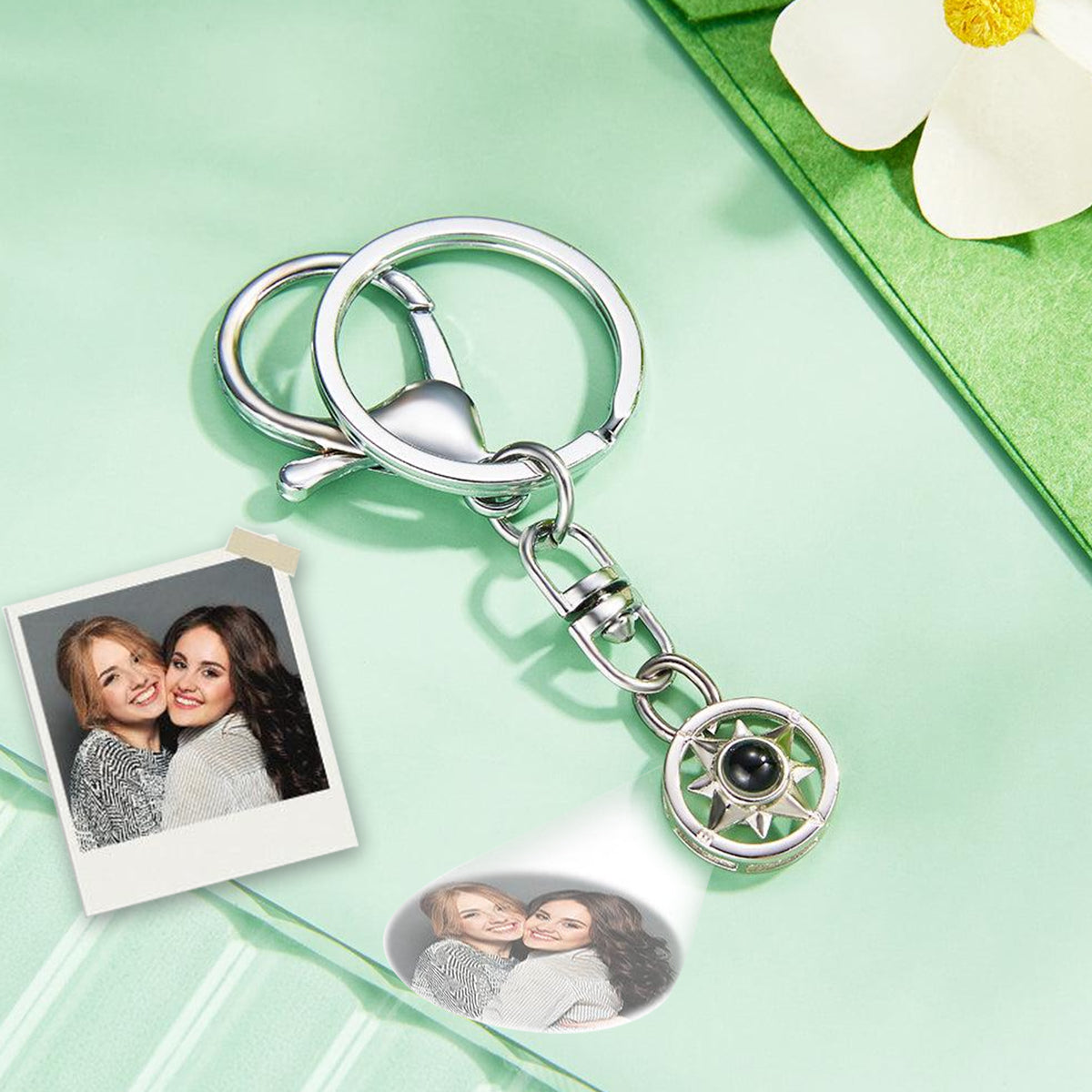 Custom Photo Compass Shaped Projection Keychain - gift for anyone, who lost a loved one, dog lover, cat lover - Personalized Keychain