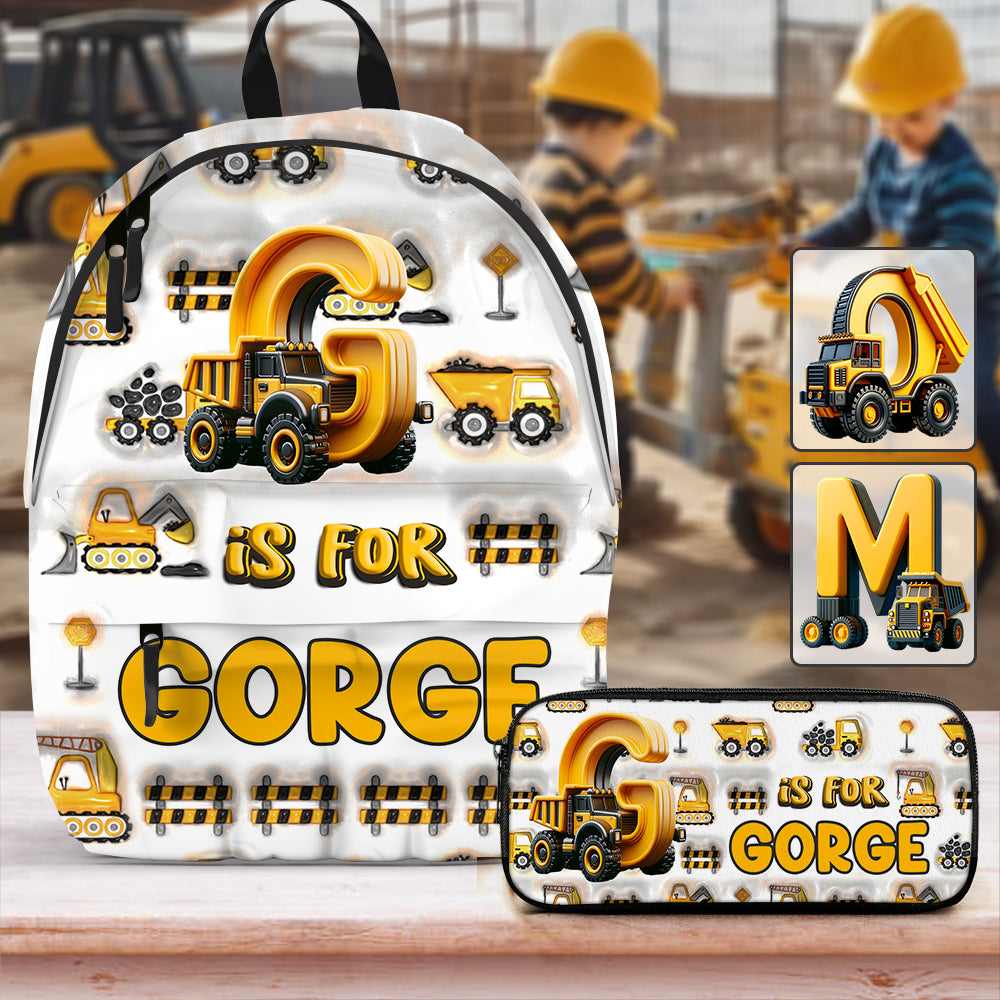 Construction Vehicle Letters - Personalized Kid Backpack & Pencil Case