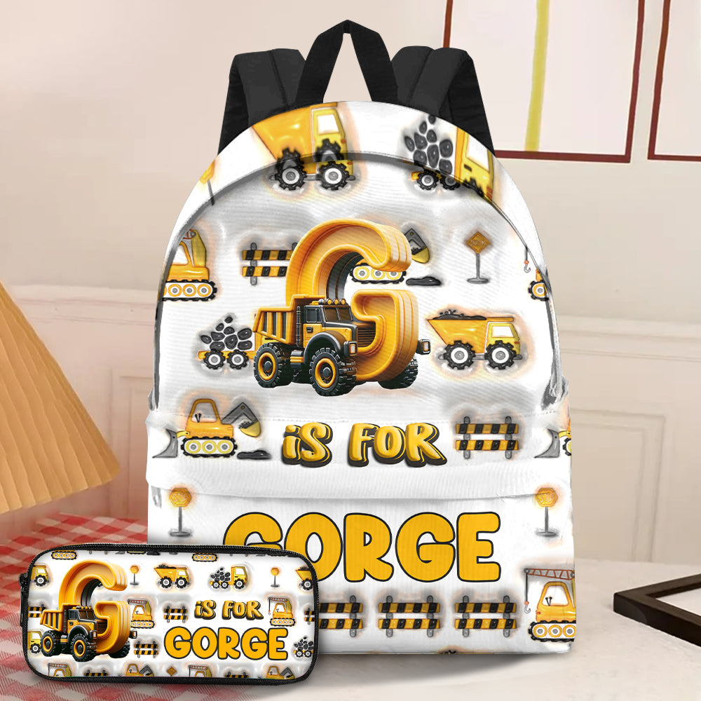 Construction Vehicle Letters - Personalized Kid Backpack & Pencil Case