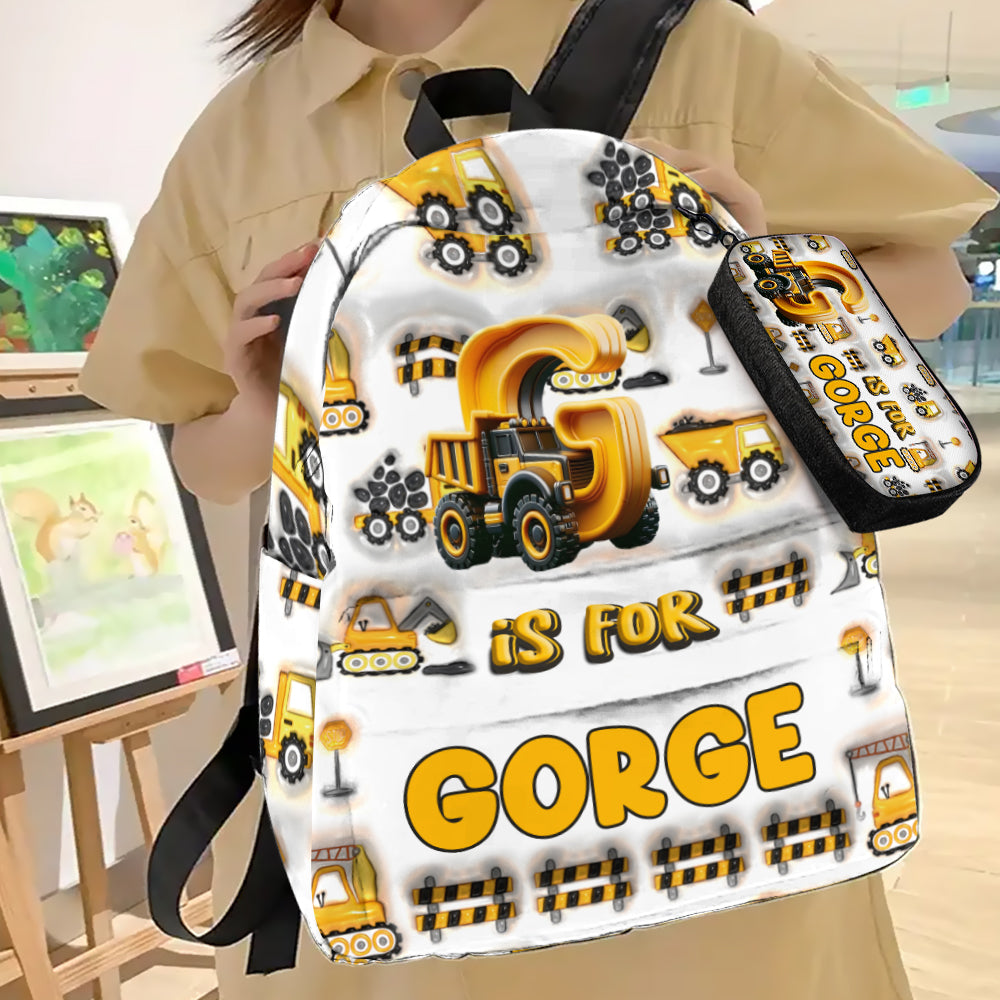 Construction Vehicle Letters - Personalized Kid Backpack & Pencil Case