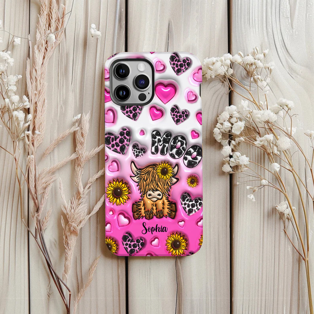 Sunflower Highland Cow - Personalized Full Print Phone Case