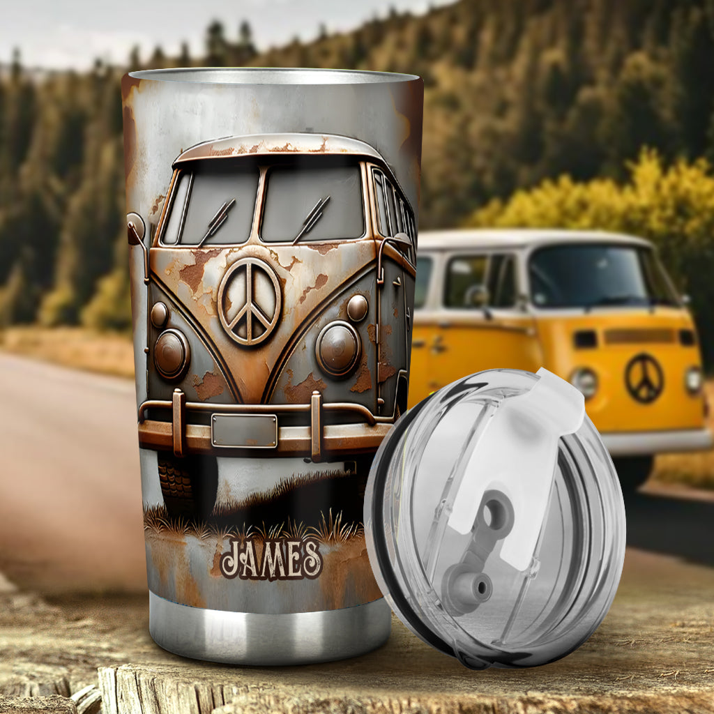 Vintage Camper Van Peace Symbol - Personalized Hippie Tumbler