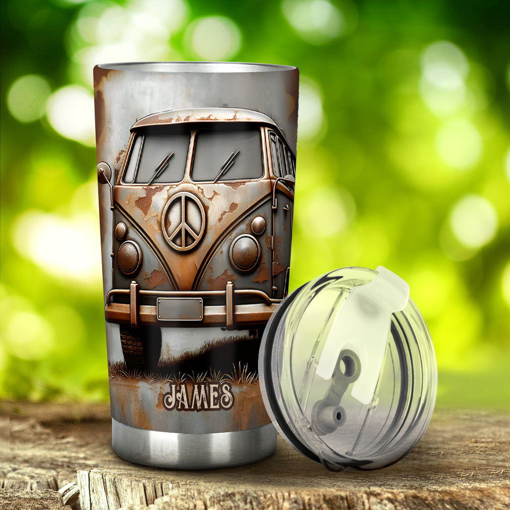 Vintage Camper Van Peace Symbol - Personalized Hippie Tumbler
