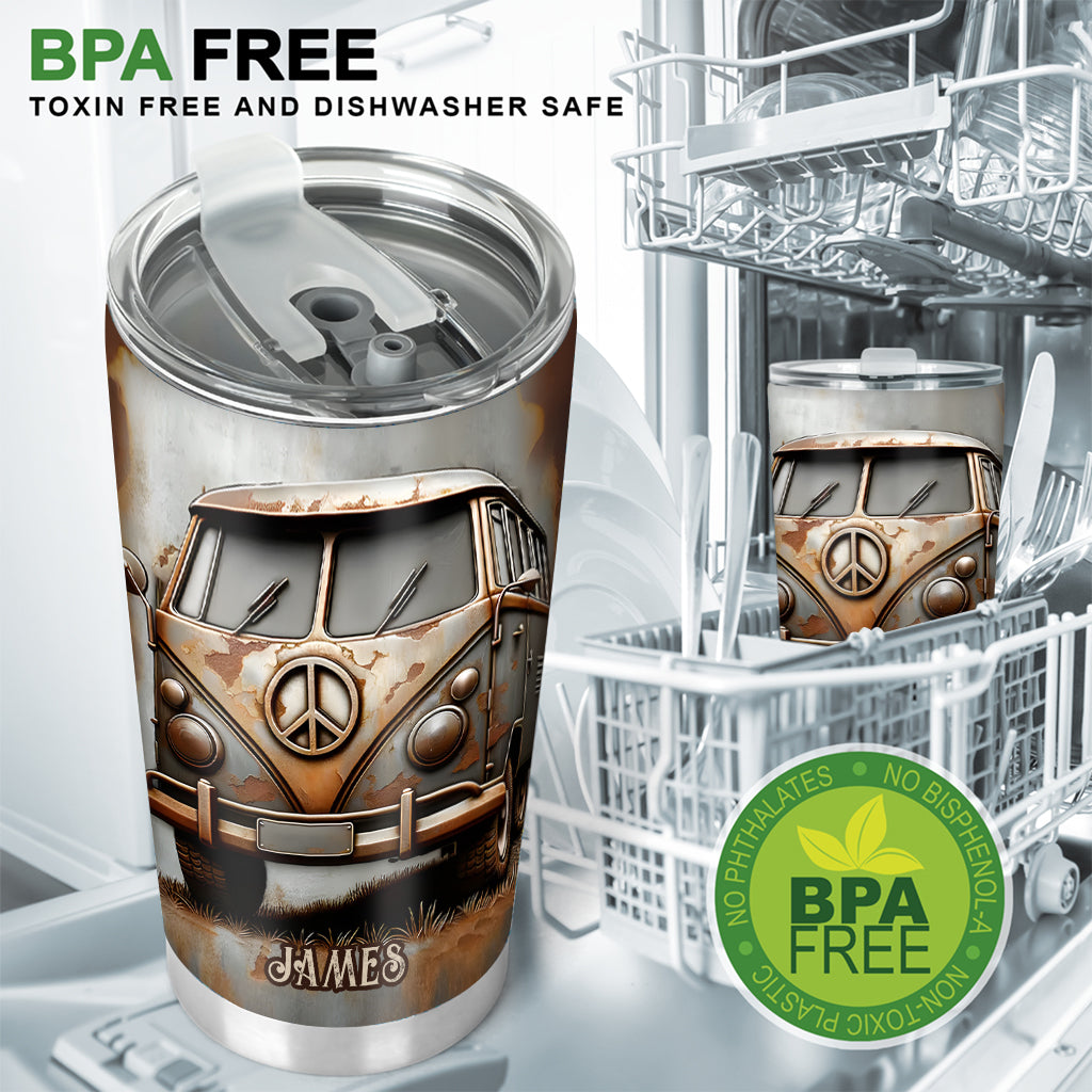 Vintage Camper Van Peace Symbol - Personalized Hippie Tumbler