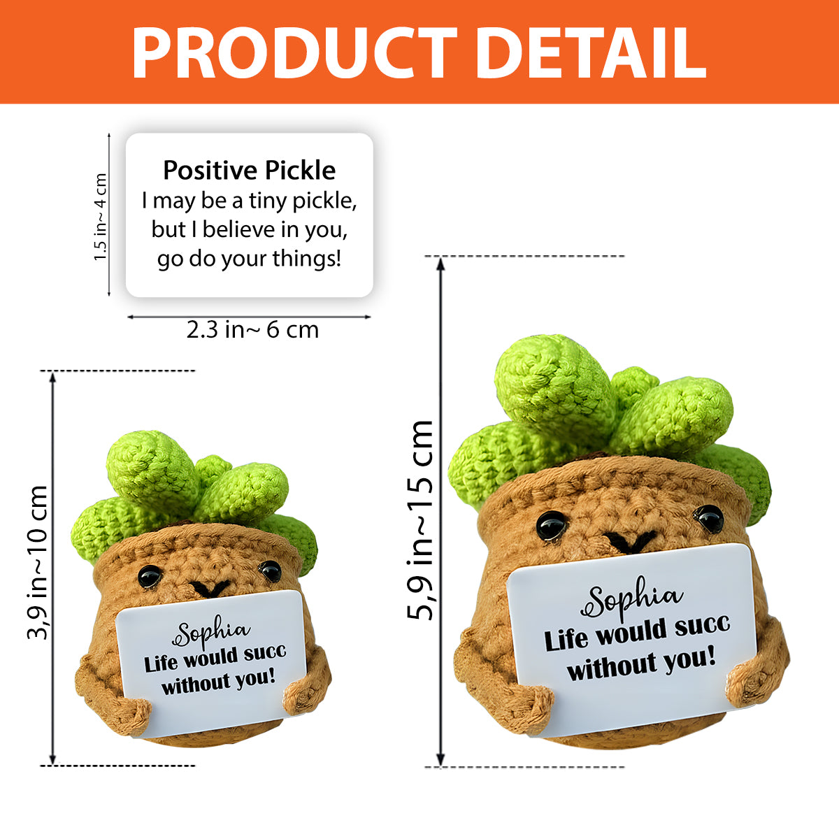 Crochet Cactus With Positive Quote - Personalized Cactus Hand Knitted Figurine