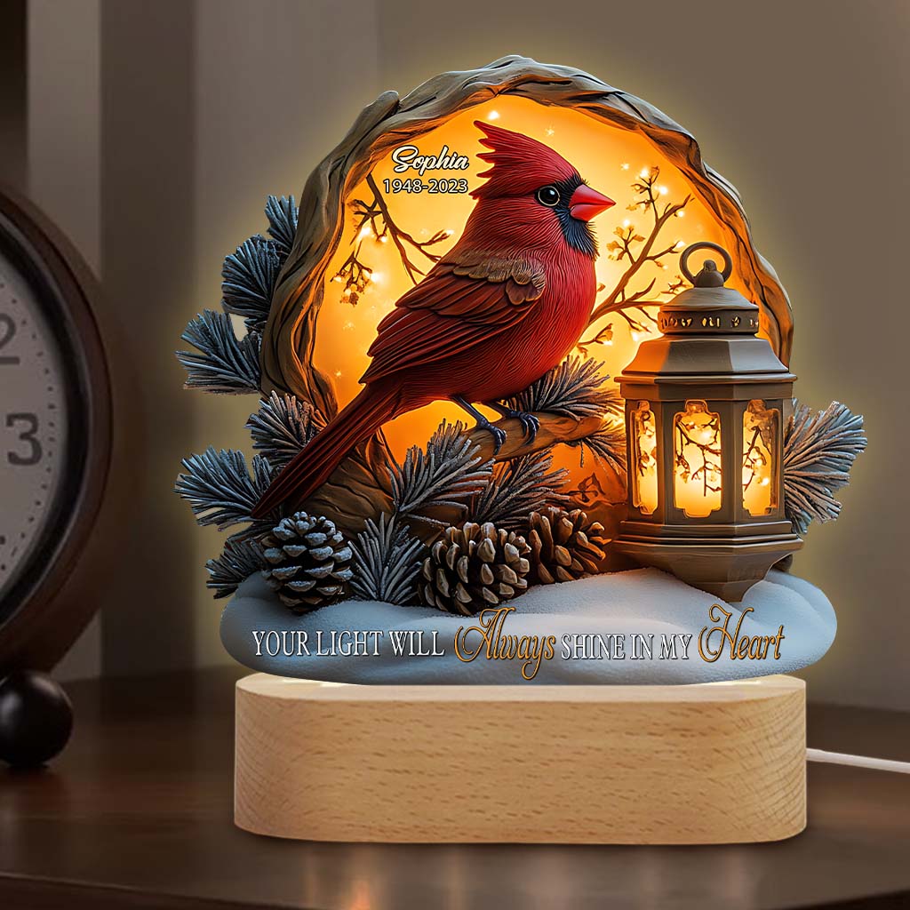 Your Light Will Always Shine In My Heart - Personalized Memorial Shaped Plaque Light Base