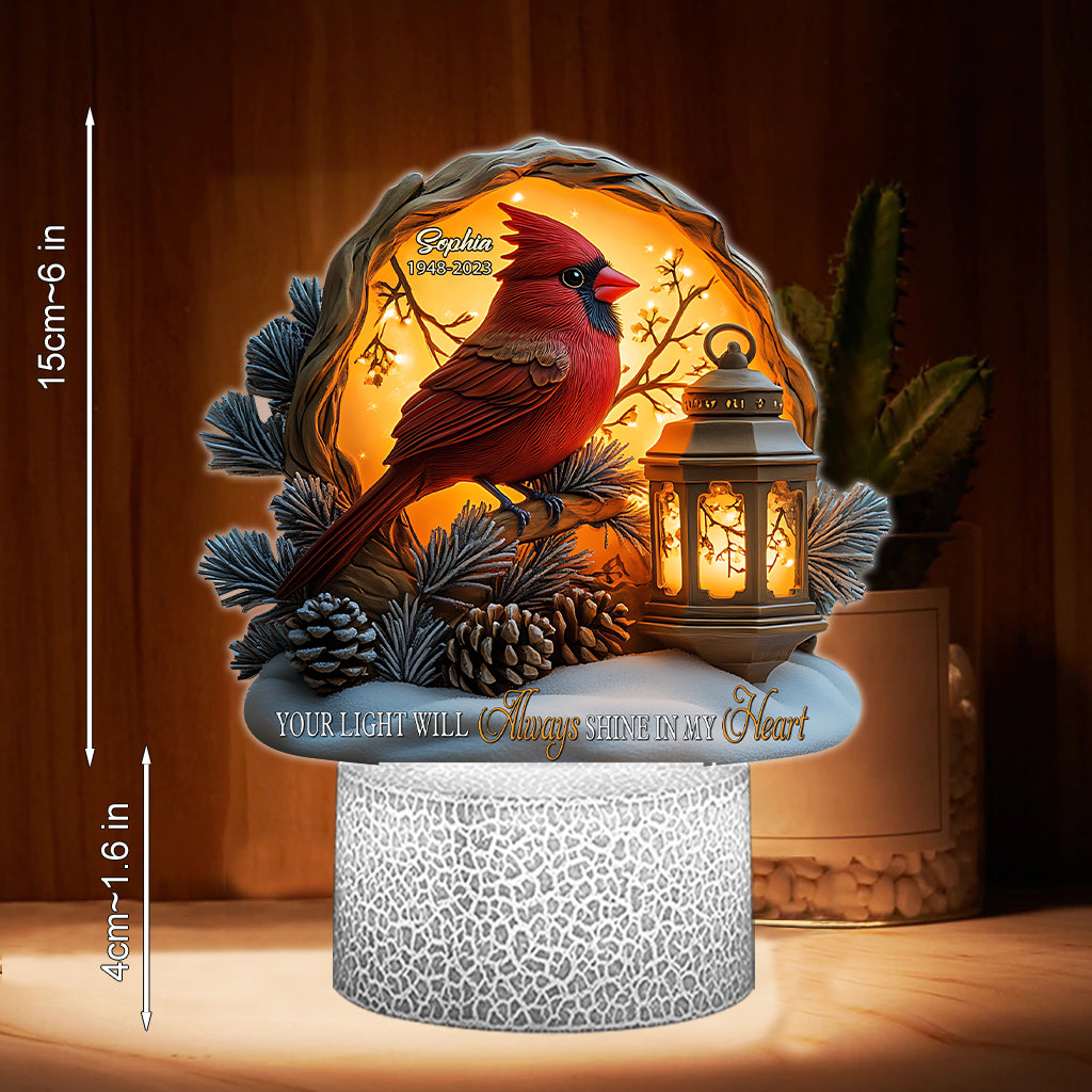 Your Light Will Always Shine In My Heart - Personalized Memorial Shaped Plaque Light Base