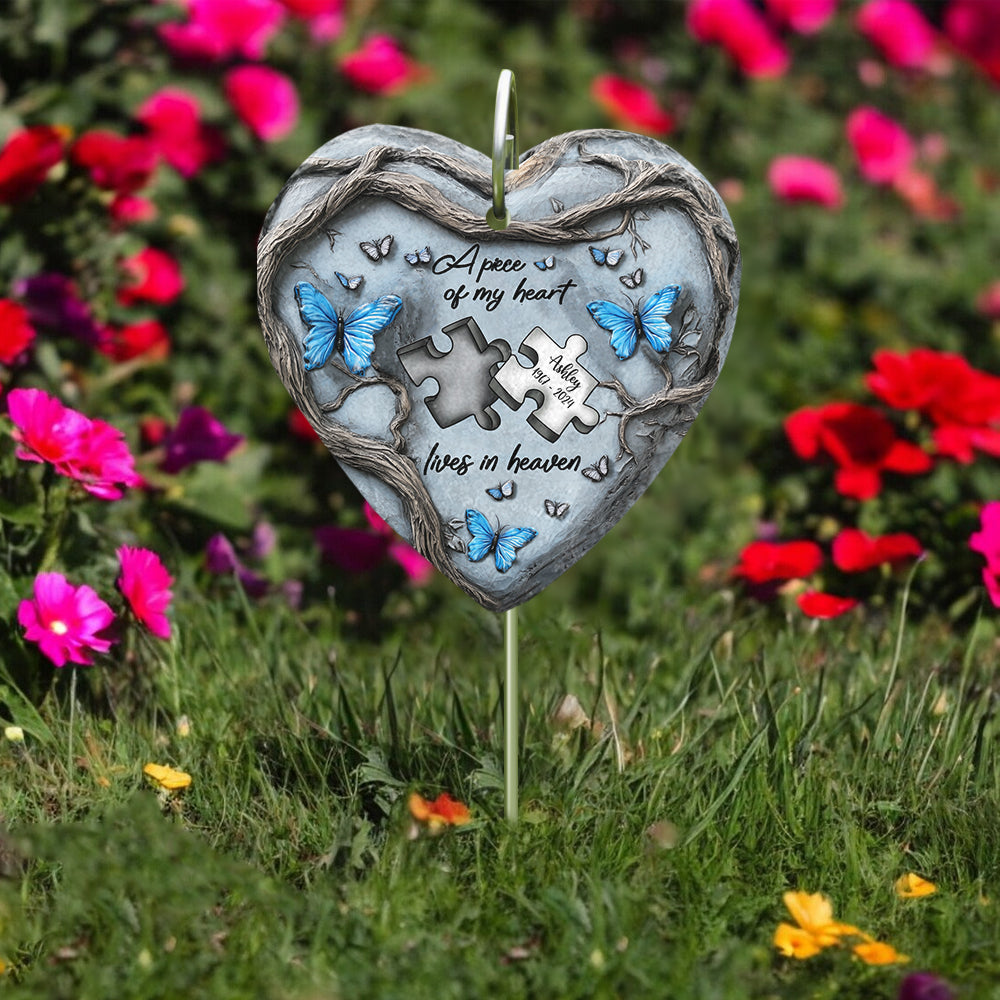 A Piece Of My Heart Lives In Heaven 
- Personalized Memorial Heart Hanging Garden Slate