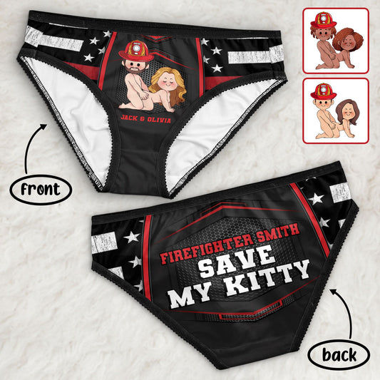 Save My Kitty - Personalized Firefighter Lace Border Women Briefs