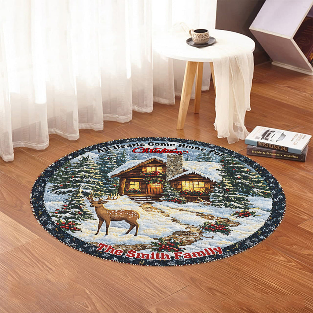 All Hearts Come Home For Christmas - Personalized Family Round Rug