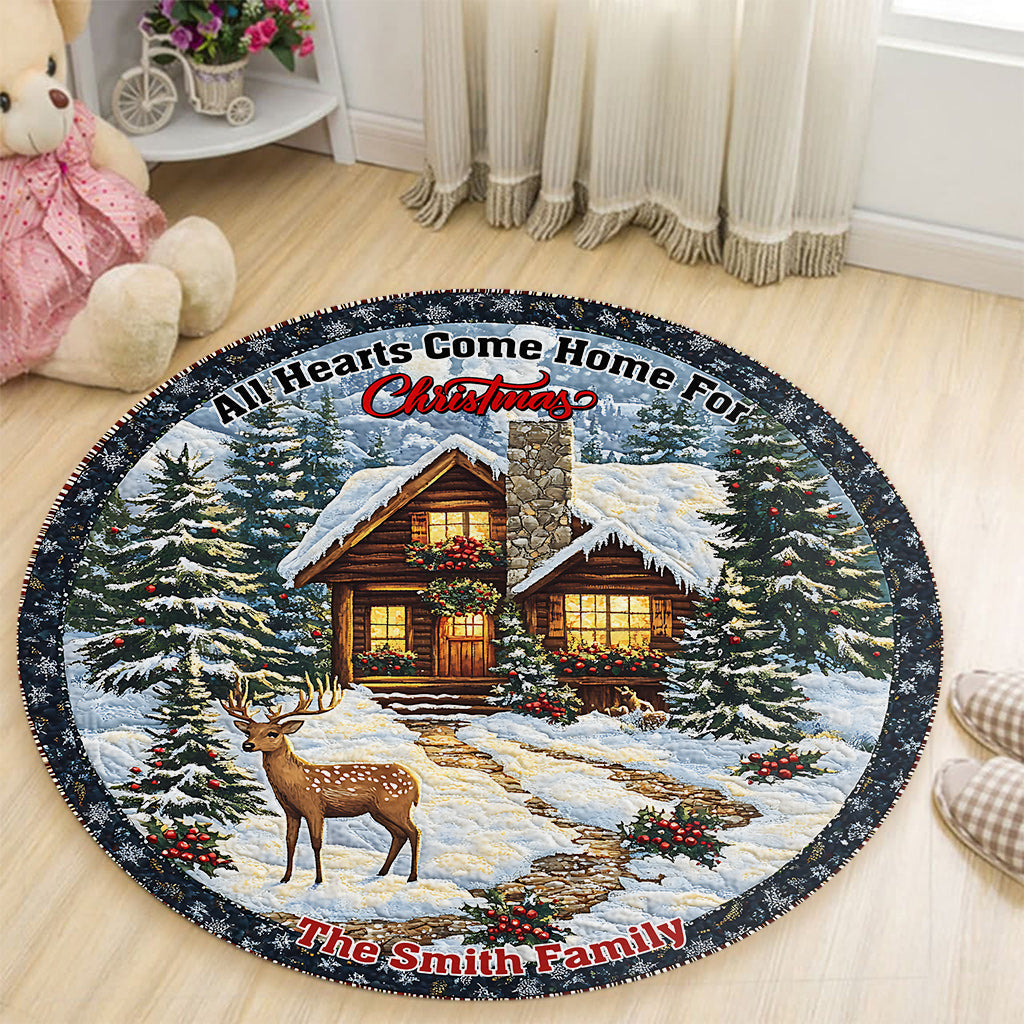 All Hearts Come Home For Christmas - Personalized Family Round Rug
