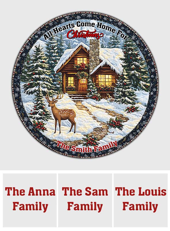 All Hearts Come Home For Christmas - Personalized Family Round Rug