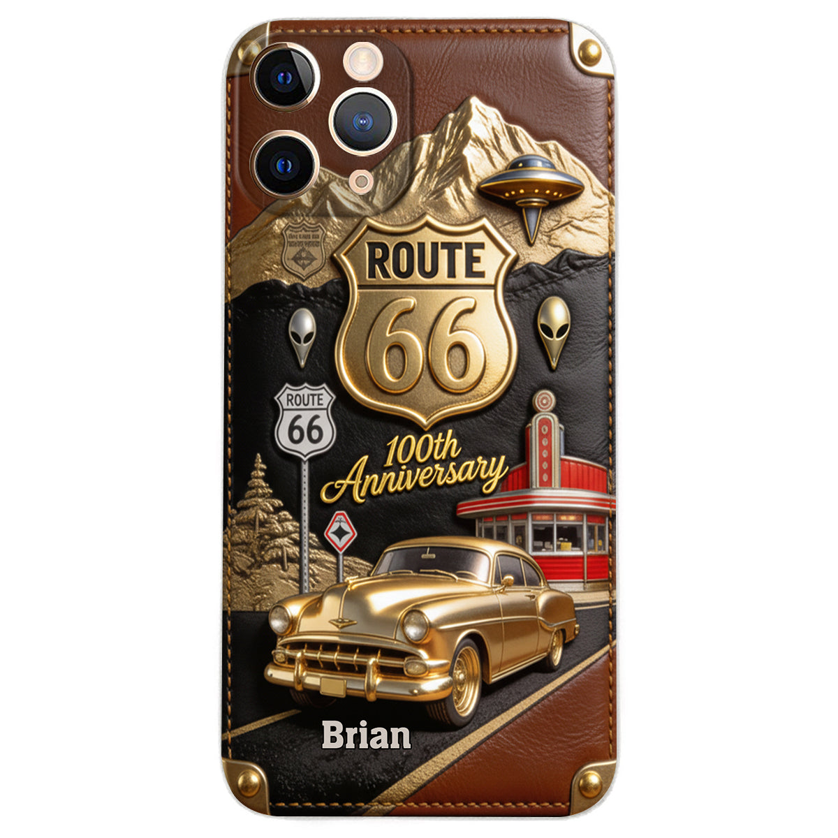 Route 66 100th Anniversary - Personalized Car Lover Leather Phone Case