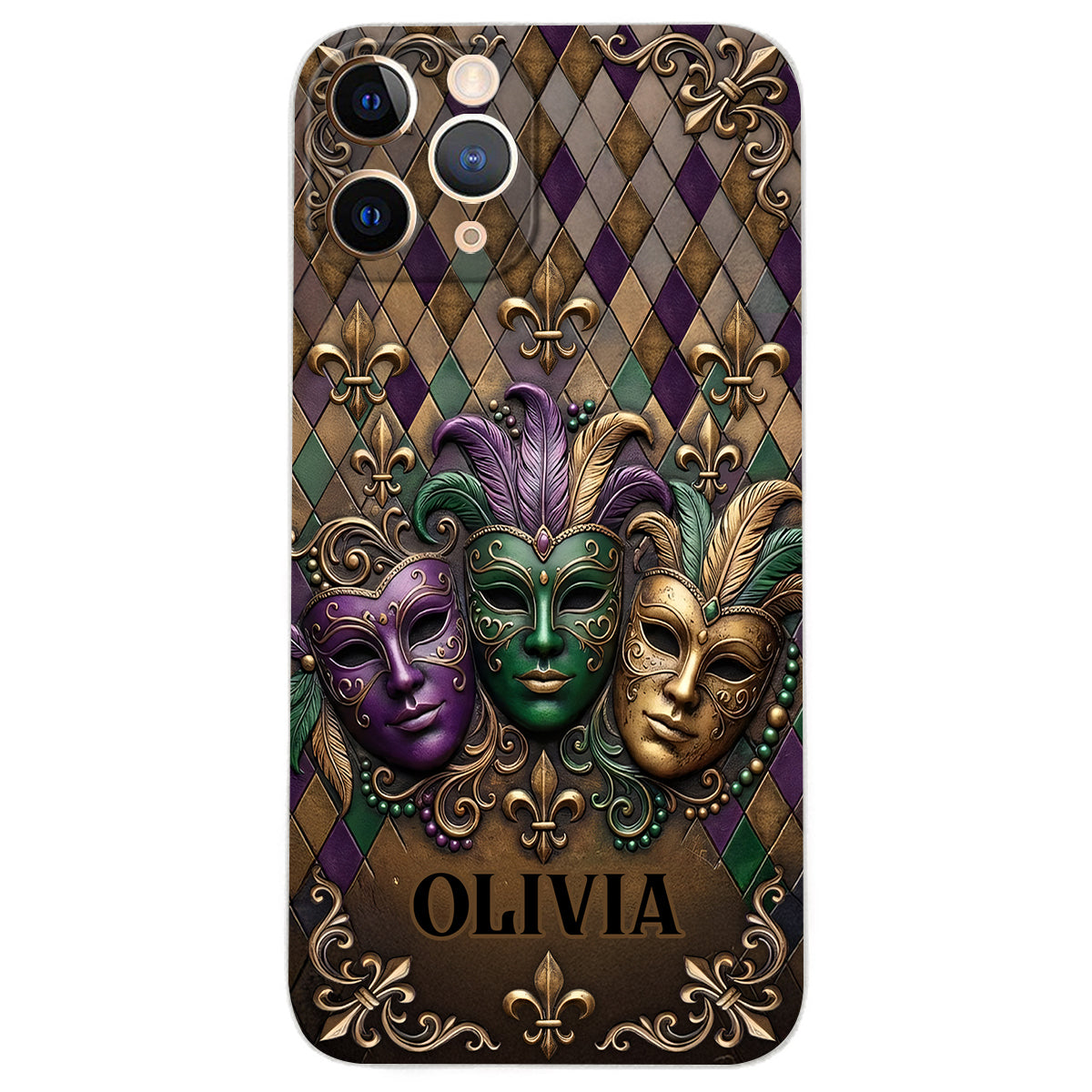 Mardi Gras Fleur de Lis - Personalized Mardi Gras Leather Phone Case