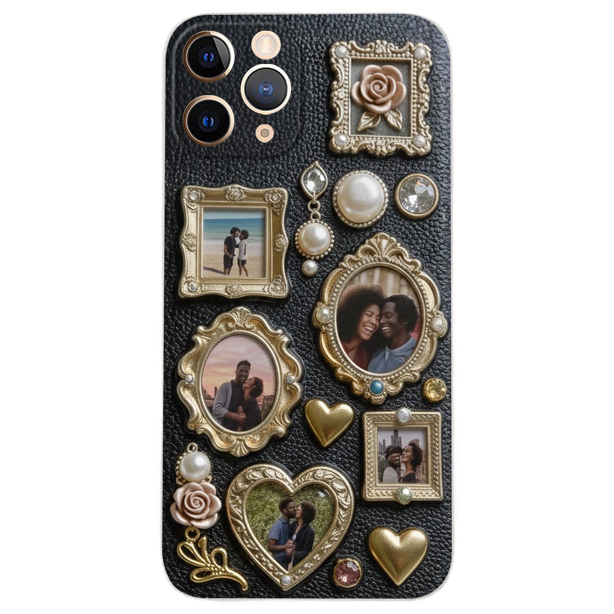 Couple Photo Frame Unique Gift - Personalized Couple Leather Phone Case