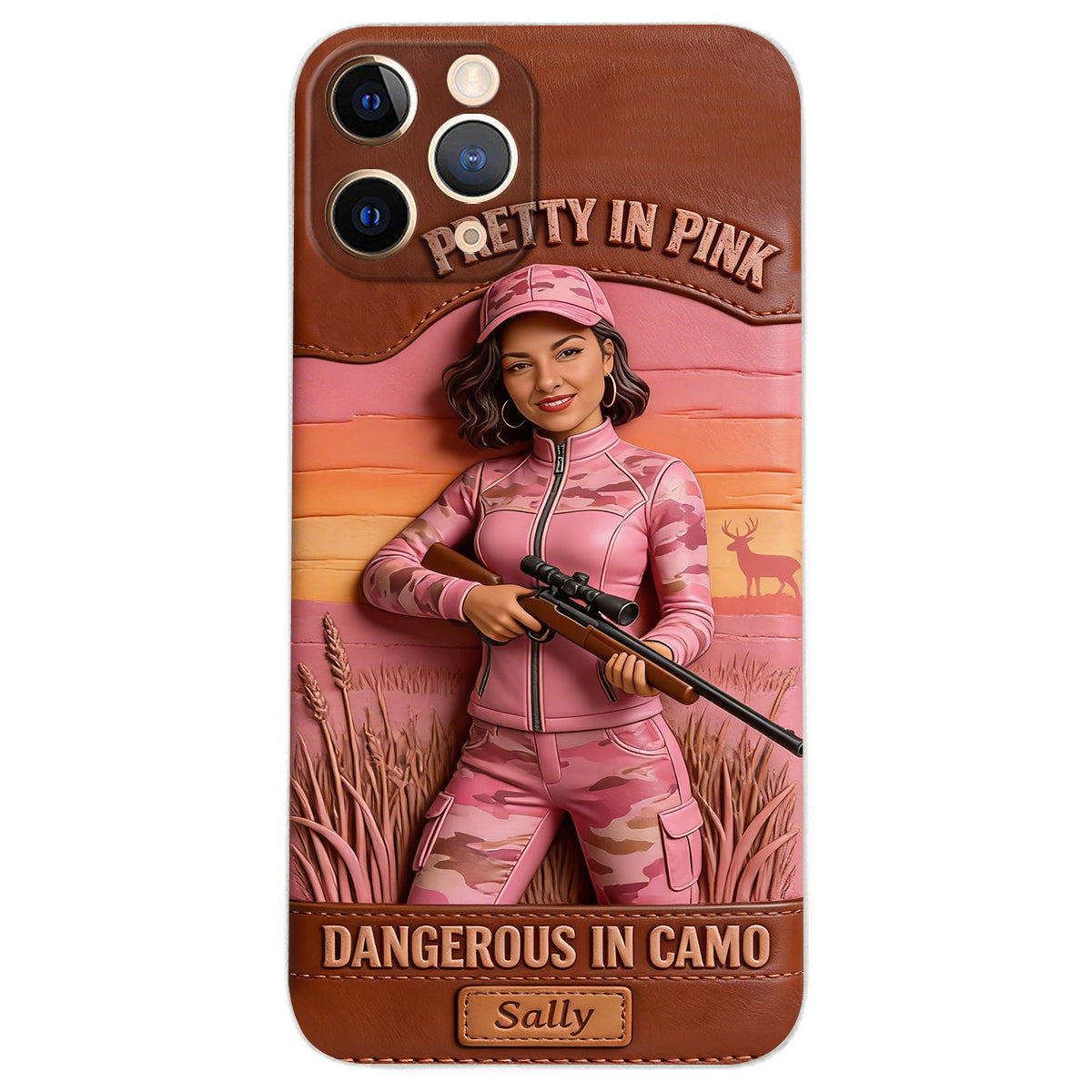Custom Any Photo Dangerous In Camo - Personalized Hunting Leather Phone Case