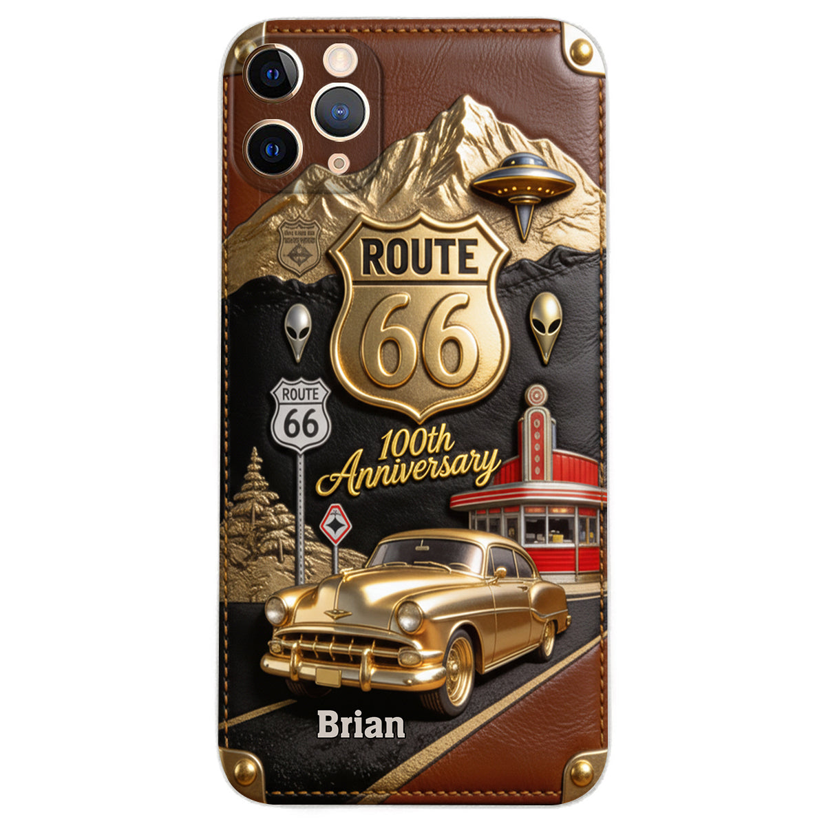 Route 66 100th Anniversary - Personalized Car Lover Leather Phone Case