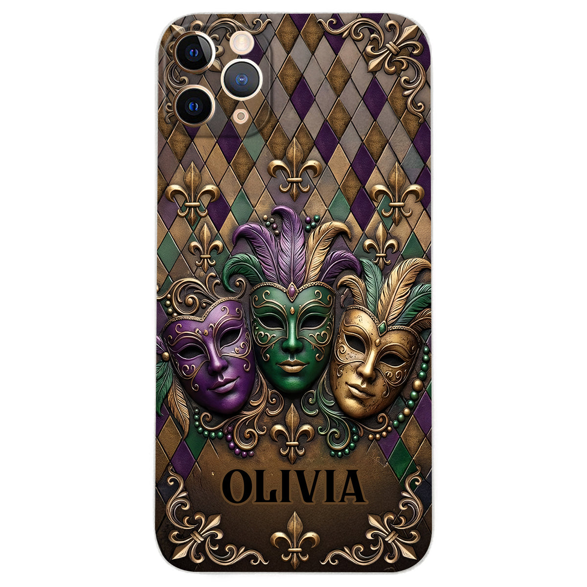 Mardi Gras Fleur de Lis - Personalized Mardi Gras Leather Phone Case
