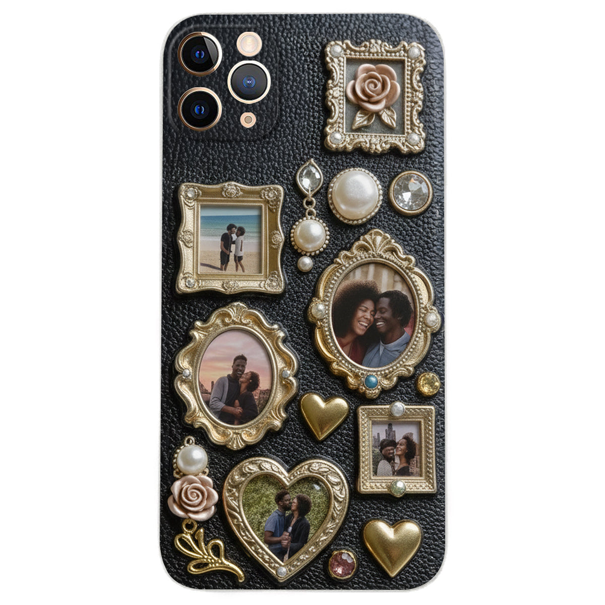 Couple Photo Frame Unique Gift - Personalized Couple Leather Phone Case
