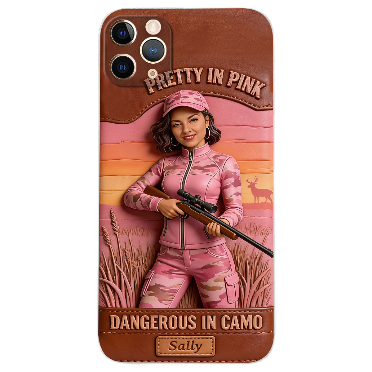 Custom Any Photo Dangerous In Camo - Personalized Hunting Leather Phone Case