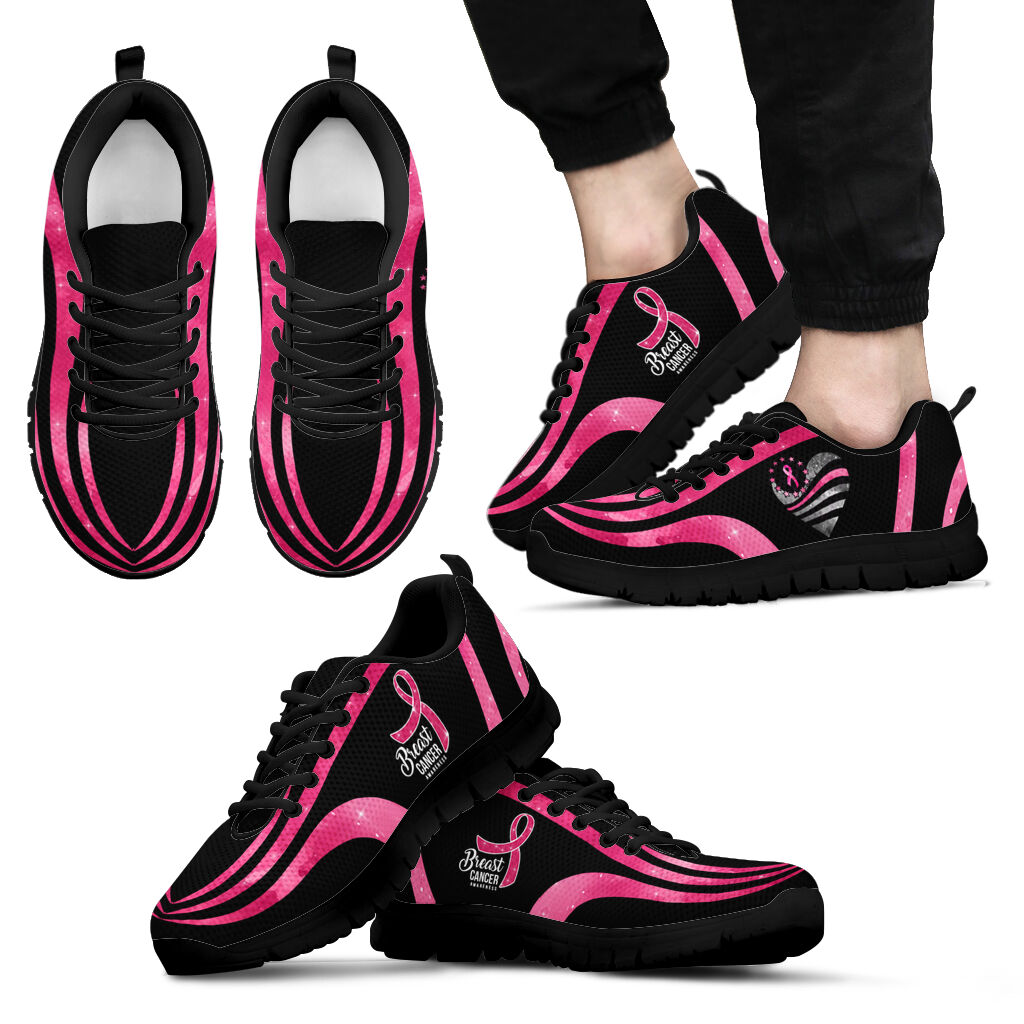 Pink Ribbon Heart Breast Cancer Awareness Sneakers 0622