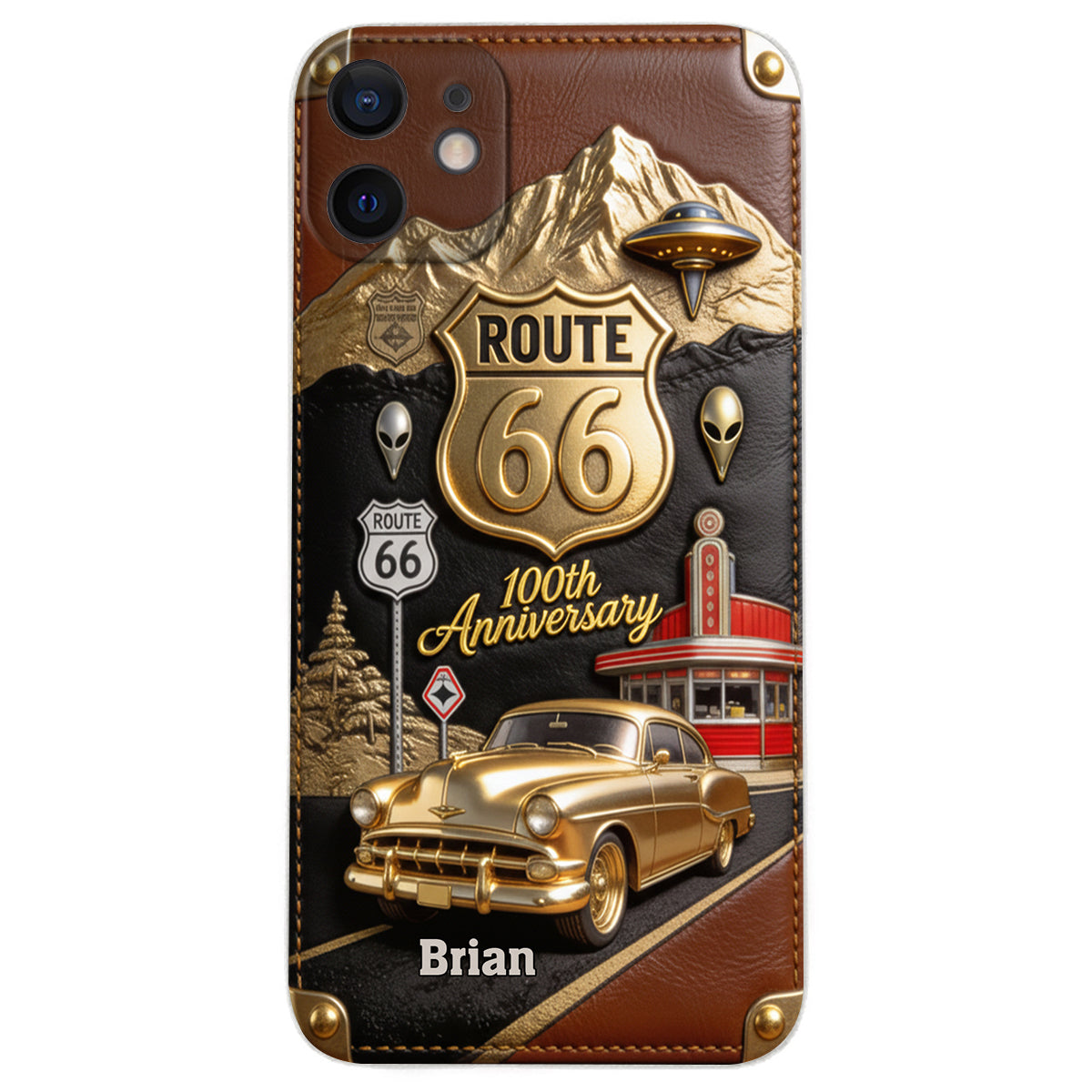 Route 66 100th Anniversary - Personalized Car Lover Leather Phone Case