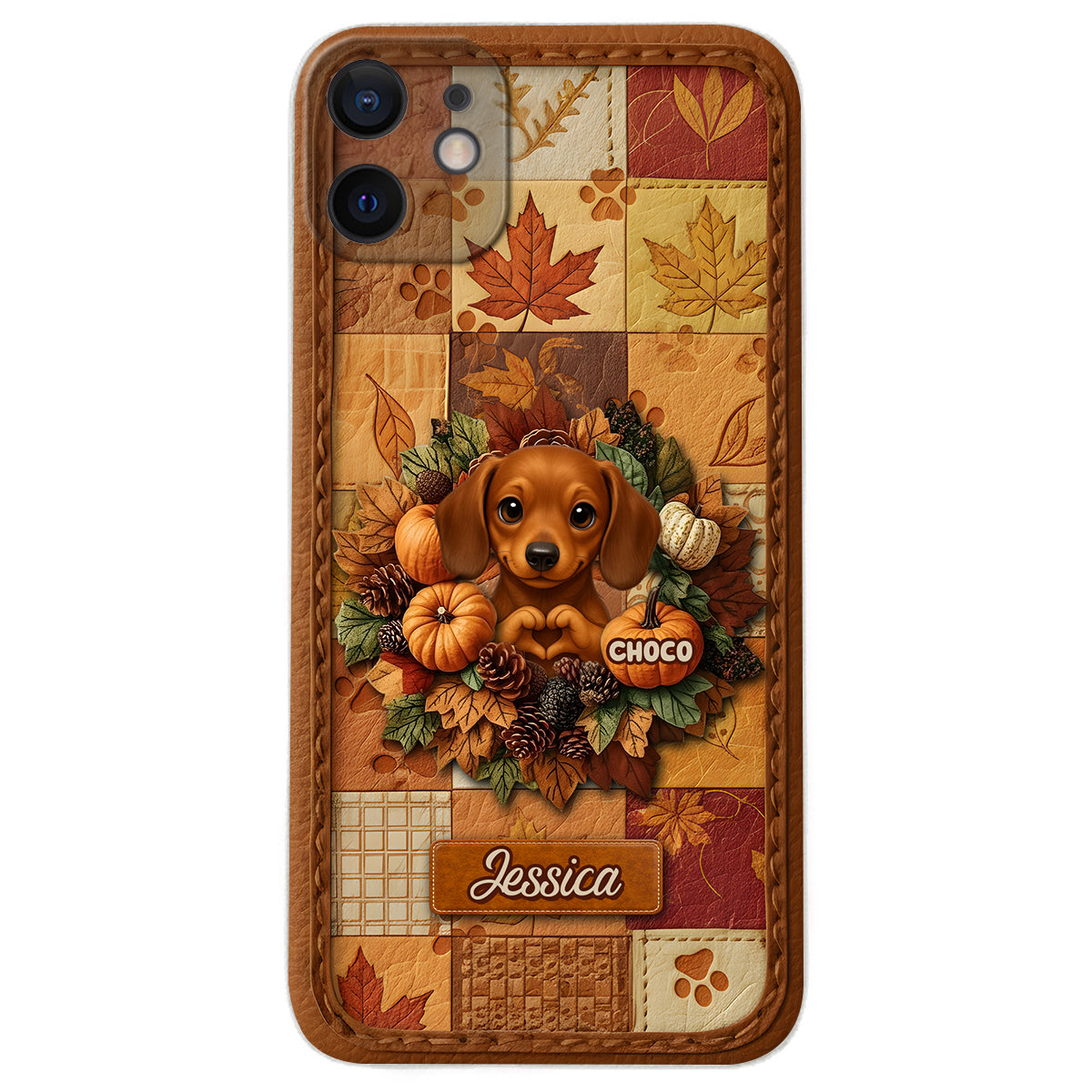 Welcome Fall - Personalized Dog Leather Phone Case