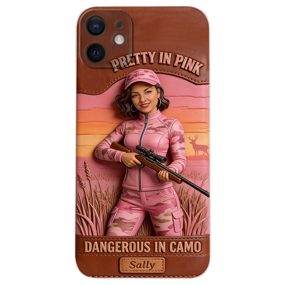 Custom Any Photo Dangerous In Camo - Personalized Hunting Leather Phone Case