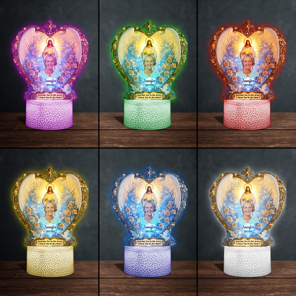 God Has You In His Arms - Personalized Memorial Shaped Plaque Light Base