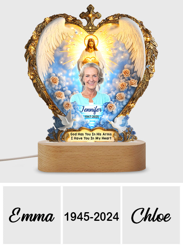 God Has You In His Arms - Personalized Memorial Shaped Plaque Light Base