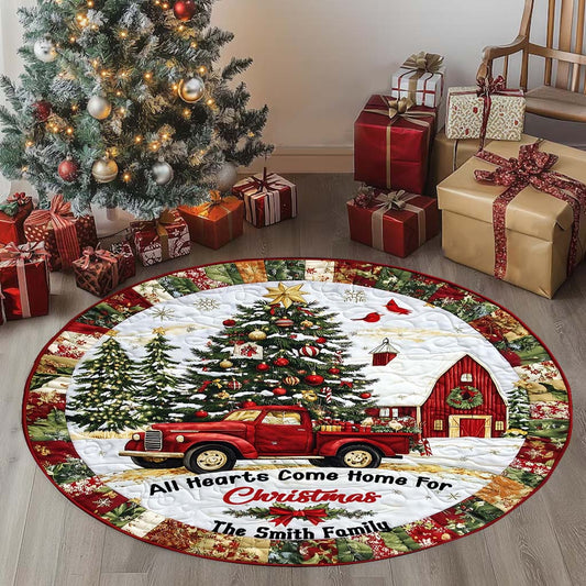 All Hearts Come Home For Christmas - Personalized Family Round Rug