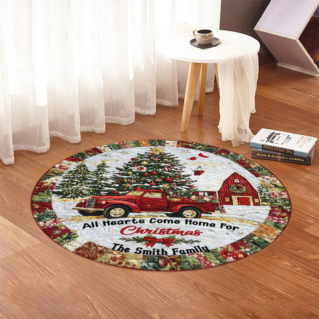 All Hearts Come Home For Christmas - Personalized Family Round Rug