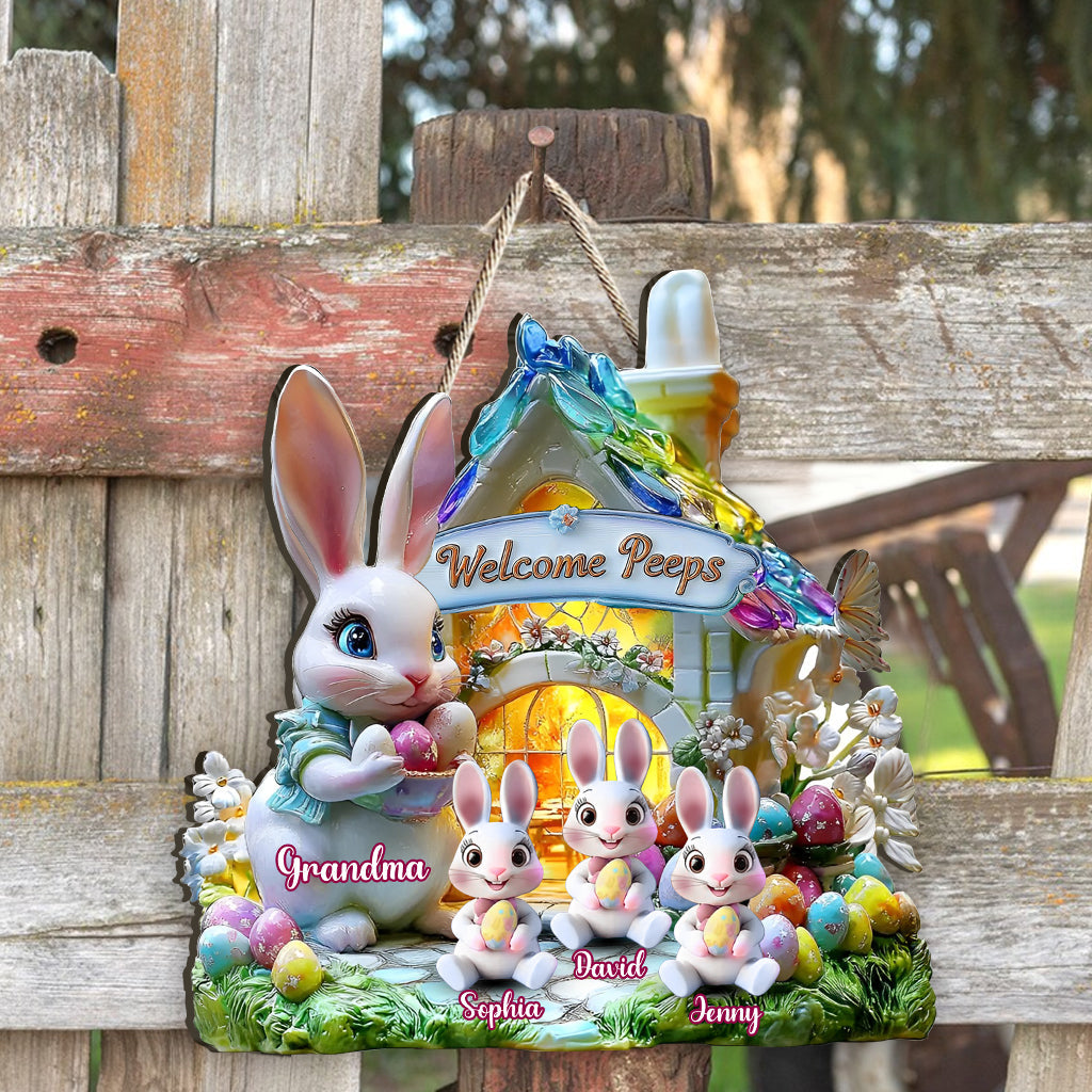 Welcome Peeps - Personalized Grandma Custom Shaped Wood Sign