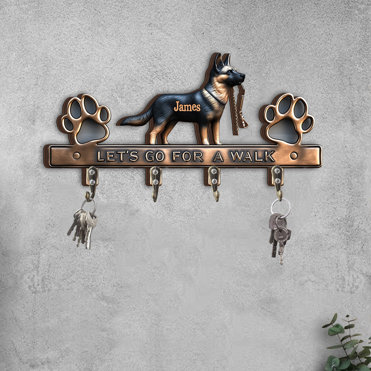 Let's Go For A Walk - Personalized Dog Custom Shaped Key Rack