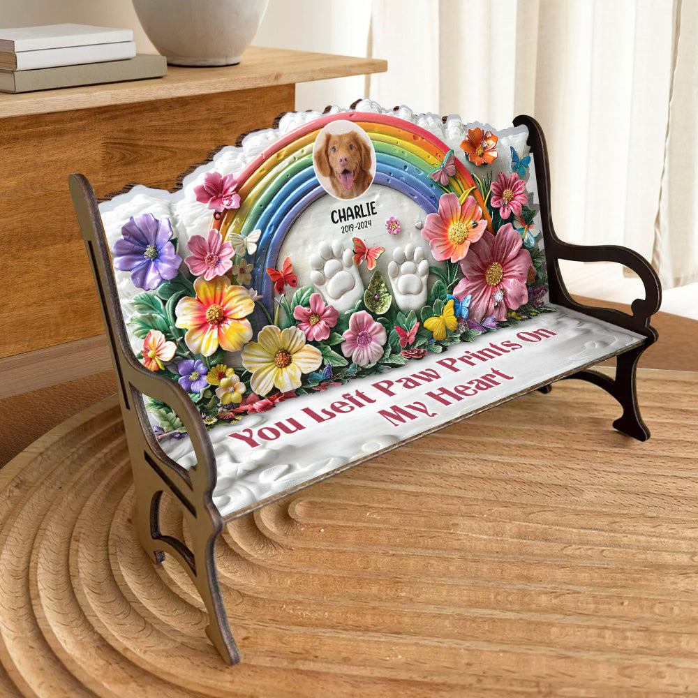 You Left Paws Prints On Our Hearts - Personalized Dog Wooden Bench