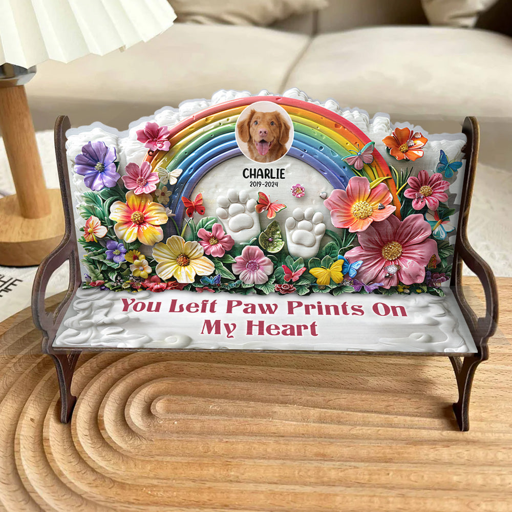 You Left Paws Prints On Our Hearts - Personalized Dog Wooden Bench