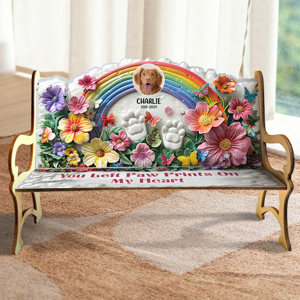You Left Paws Prints On Our Hearts - Personalized Dog Wooden Bench