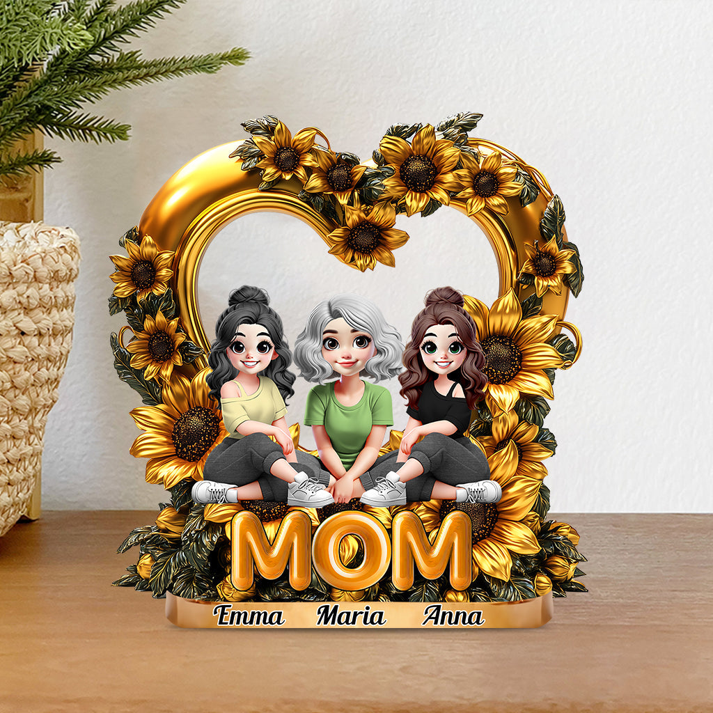Mother & Daughters Sunflower - Personalized Mother Custom Shaped Acrylic Plaque