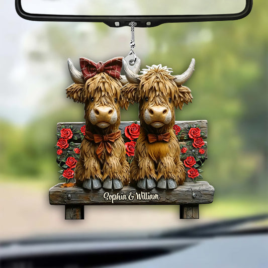 Cute Highland Cow Couple - Personalized Car Ornament