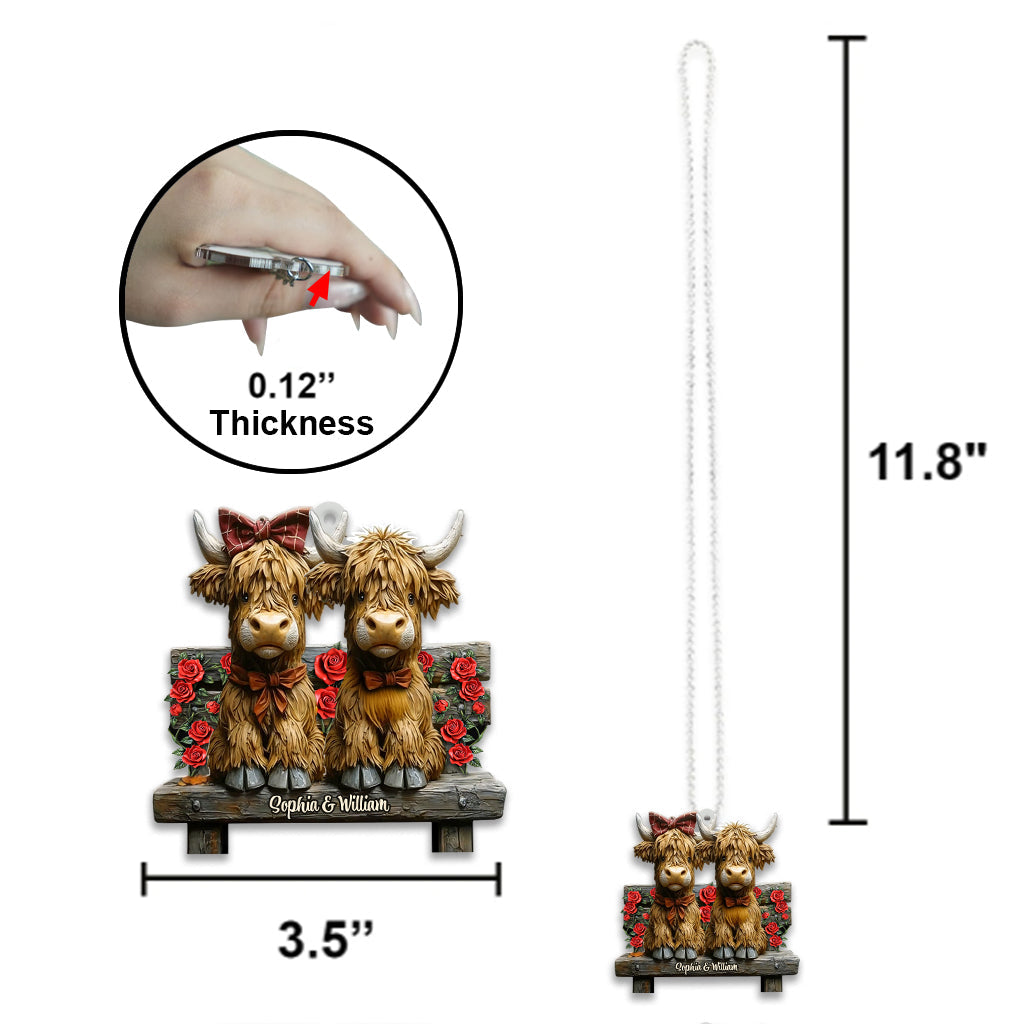 Cute Highland Cow Couple - Personalized Car Ornament