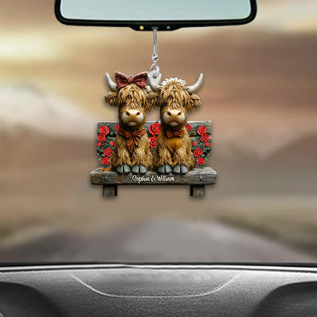 Cute Highland Cow Couple - Personalized Car Ornament