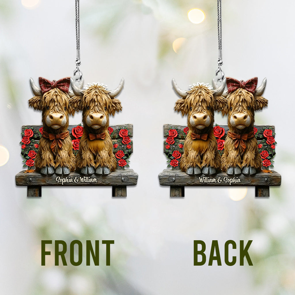Cute Highland Cow Couple - Personalized Car Ornament