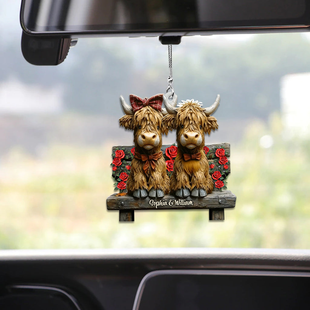 Cute Highland Cow Couple - Personalized Car Ornament