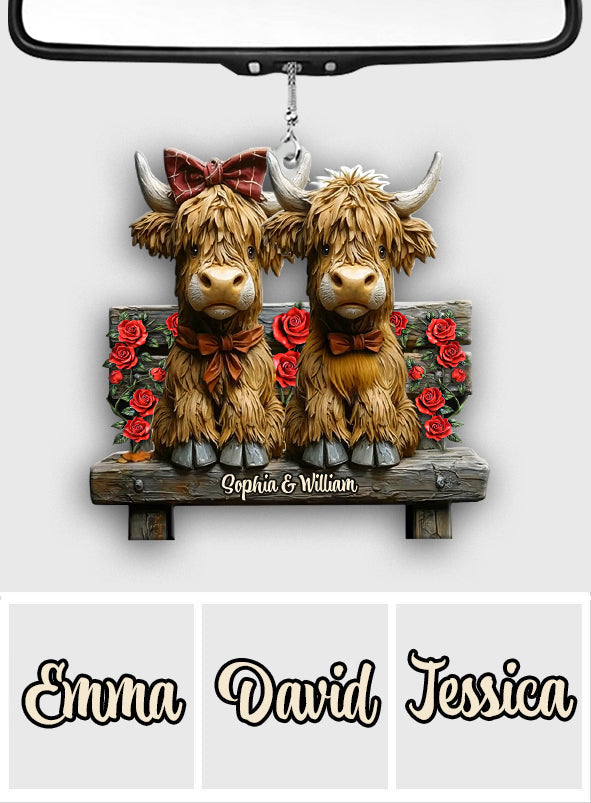 Cute Highland Cow Couple - Personalized Car Ornament