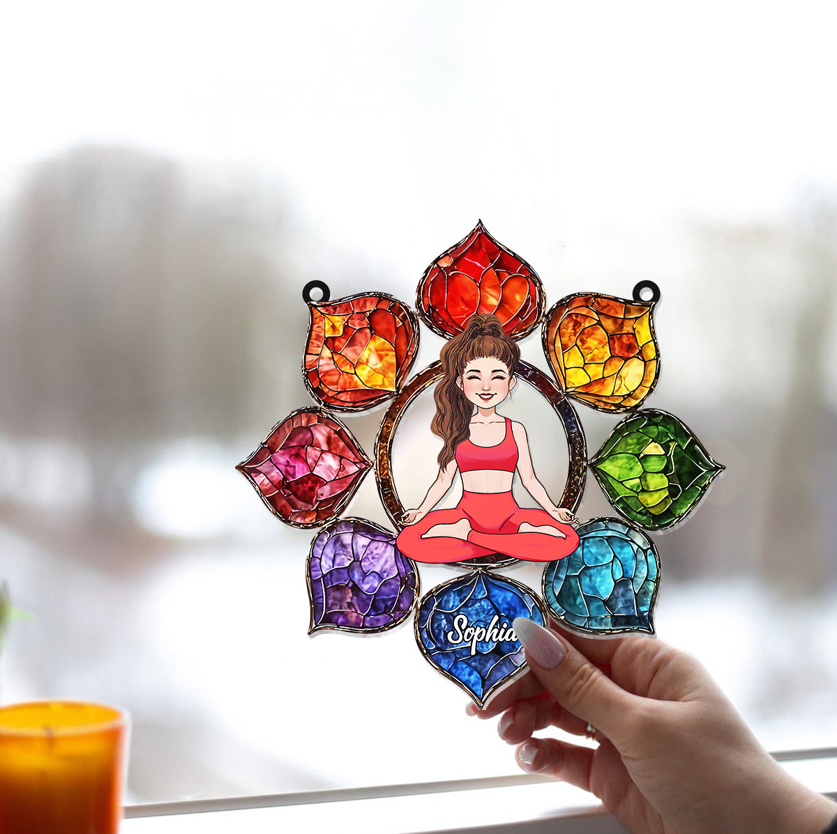 Vibrant Om Symbol - Personalized Yoga Window Hanging Suncatcher Ornament